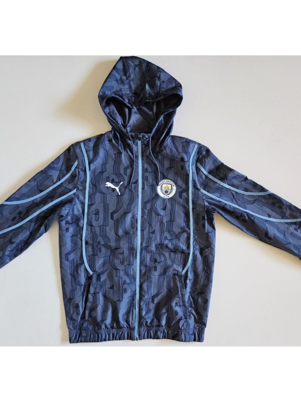 Manchester City Puma Pre Match Jacket Mens Small Hooded Blue MCFC 24/25